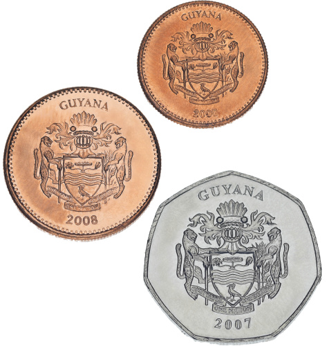 фото Гайана набор из 3 монет 2005-2008 UNC 1, 5, 10 долларов