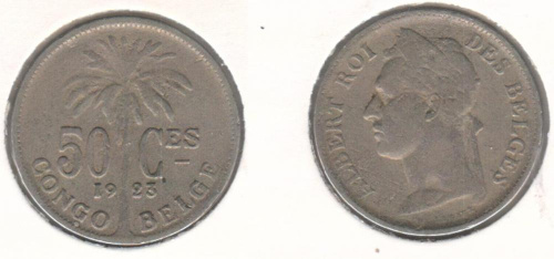 фото Конго Бельгийское 50 сантимов 1923 VF (km#22)