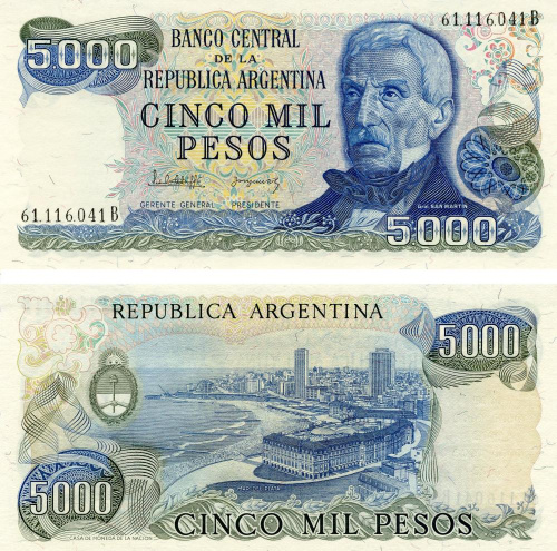 фото Аргентина 5000 песо 1976-1983 UNC (P305)
