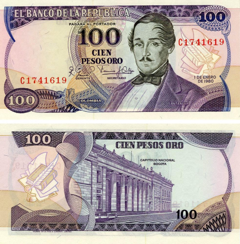 фото Колумбия 100 песо оро 1980 UNC (P418)
