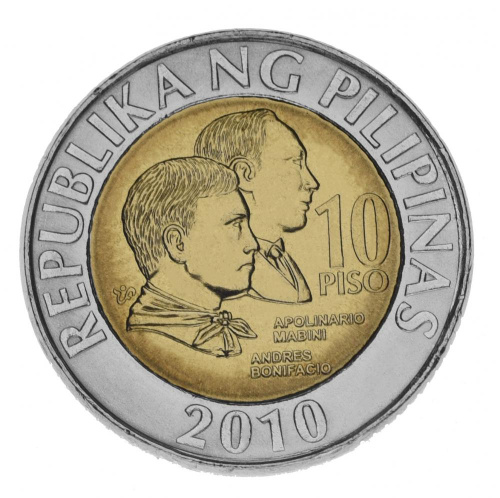 фото Филиппины 10 песо 2010 Биметалл AU-UNC