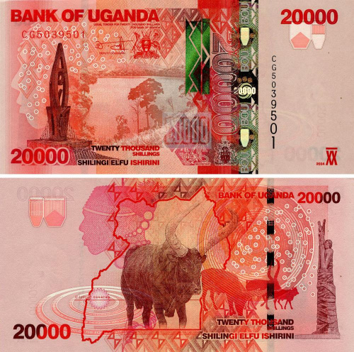 фото Уганда 20000 шиллингов 2024 UNC Буйвол (P53d)