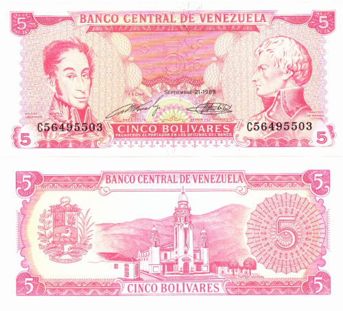 фото Венесуэла 5 боливар 1989 UNC (P70)