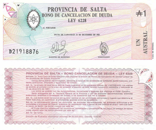 фото Аргентина 1 аустраль 1987 UNC провинция Сальта (S2612e)