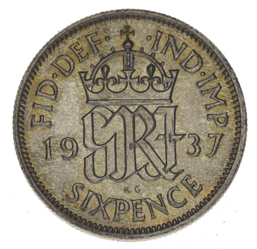 фото Великобритания 6 пенсов 1937 Серебро F-VF (Ag 500, 2,83 грамма)