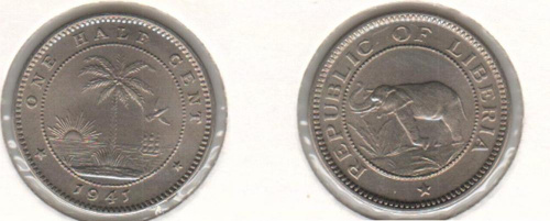 фото Либерия 1/2 цента 1941 VF (km#10a)