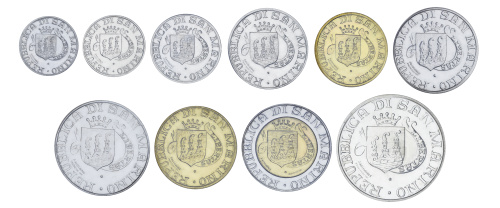фото Сан-Марино набор из 10 монет 1989 UNC 1, 2, 5, 10, 20, 50, 100, 200, 500, 1000 лир (серебро)