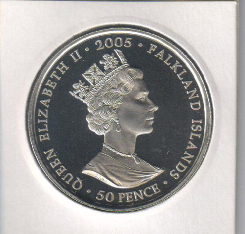 фото Фолклендские острова 50 пенсов 2005 «60 лет окончания Второй мировой войны» UNC