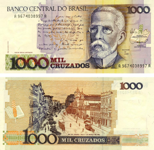 фото Бразилия 1000 крузадо 1987-1988 UNC (P213)