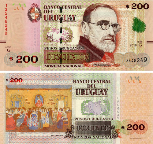 фото Уругвай 200 песо 2019 UNC серия G (Pnew)