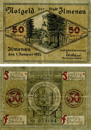 фото Германия Нотгельд 50 пфеннигов 1921 F-VF Ильменау Разновидность 1