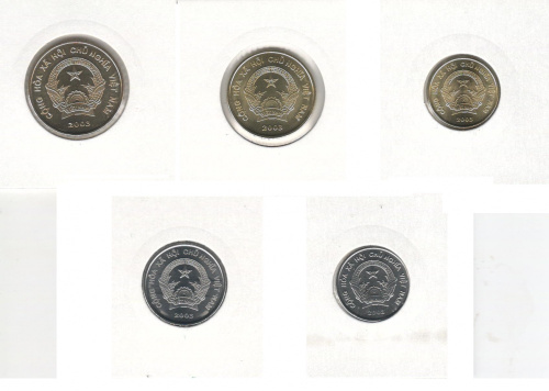 фото Вьетнам набор из 5 монет 2003 UNC 200, 500, 1000, 2000, 5000 донг