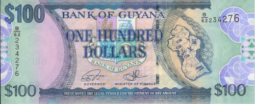 фото Гайана 100 долларов 1999 Бобинд Ганга UNC (P31)