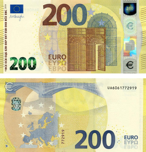 фото Франция 200 евро 2019 UA U004 Драги UNC