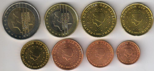 фото Нидерланды набор из 8 монет евро 2006 UNC 1, 2, 5, 10, 20, 50 евроцентов, 1, 2 евро