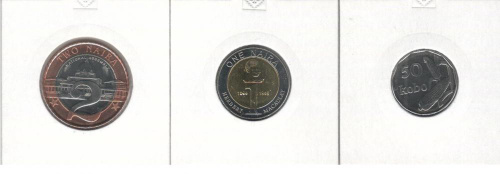 фото Нигерия набор из 3 монет 2006 UNC 50 кобо, 1, 2 найра