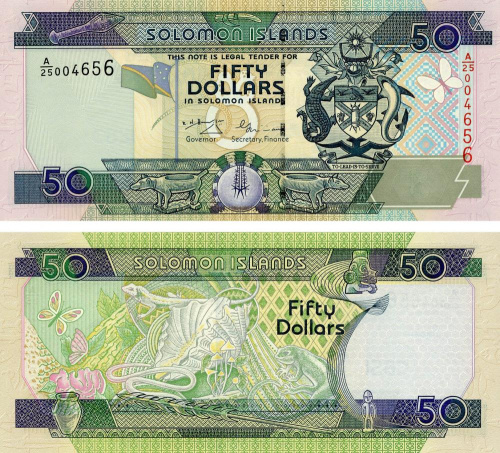 фото Соломоновы острова 50 долларов 2001 UNC Рептилии, Ящерицы (P24)