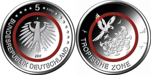 фото Германия 5 евро 2017 «Тропическая зона» UNC