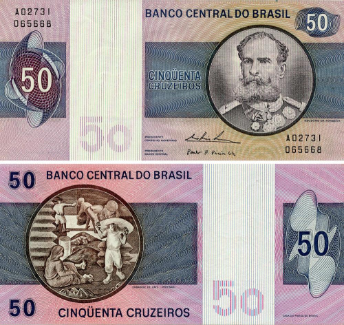 фото Бразилия 50 крузейро 1974 AU-UNC (P194b)