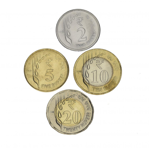 фото Индия набор из 4 монет 2019-2020 AU-UNC 2, 5, 10, 20 рупий