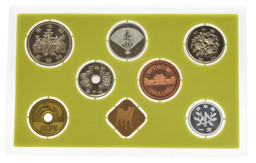 фото Япония набор из 8 монет 1994 UNC Год Собаки 1, 5, 10, 50, 100, 500 йен, медаль, серебряная медаль