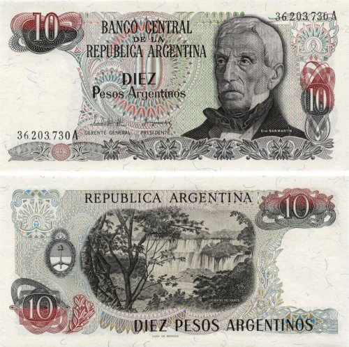 фото Аргентина 10 песо 1983-1984 UNC (P313)