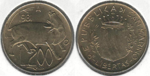 фото Сан-Марино 200 лир 1981 VF (KM#123)