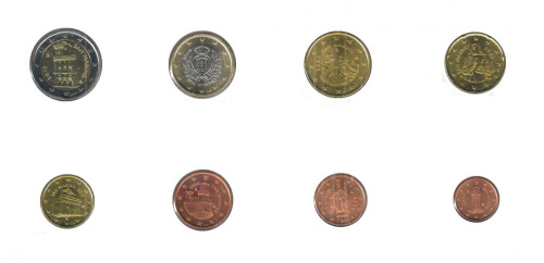 фото Сан-Марино набор из 8 монет евро 2003-2010 UNC 1, 2, 5, 10, 20, 50 евроцентов, 1, 2 евро
