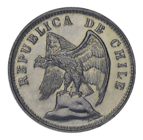 фото Чили 5 сентаво 1938 AU-UNC Птица - Гриф