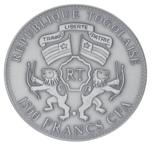 фото Того 1500 франков 2013 Серебро UNC Восточный календарь - Год змеи (Ag 999, две унции, 62,2 грамма)