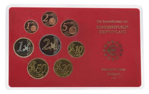 фото Германия набор из 8 монет евро 2003 UNC F 1, 2, 5, 10, 20, 50 евроцентов, 1, 2 евро в сувенирной упаковке