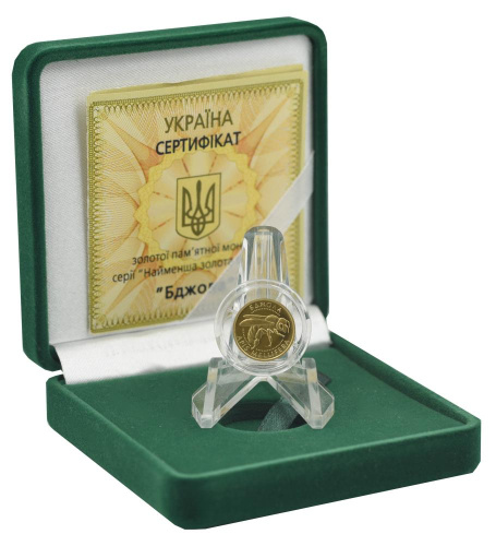 фото Украина 2 гривны 2010 Золото Proof Насекомое - Пчела (Au 999.9, 1,24 грамм)