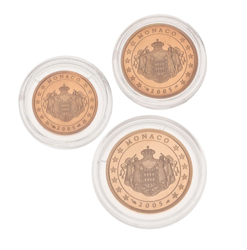 фото Монако набор из 3 монет евро 2005 Proof 1, 2, 5 центов