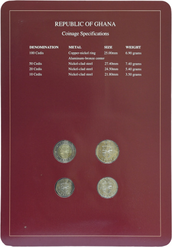 фото Гана Набор монет 1991 UNC 10, 20, 50, 100 седи и 1 марка в сувенирной упаковке