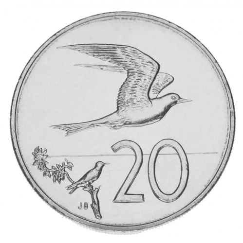 фото Острова Кука 20 центов 1992 AU-UNC Птица