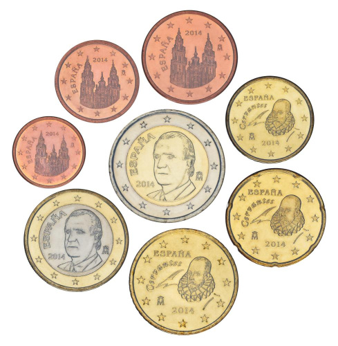 фото Испания набор из 8 монет евро 2014 UNC 1, 2, 5, 10, 20, 50 евроцентов, 1, 2 евро