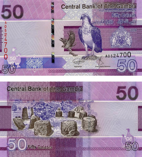 фото Гамбия 50 даласи 2019 UNC Птица (P40)