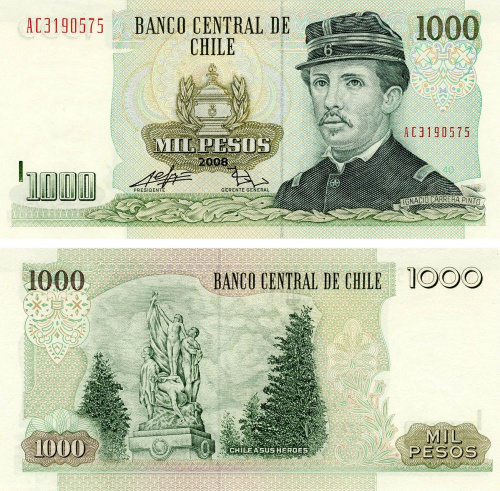 фото Чили 1000 песо 2008 UNC (P154)
