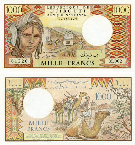 фото Джибути 1000 франков 1979-2005 UNC серия M002 (P37)