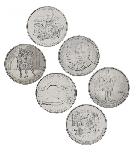 фото Греция набор из 6 монет по 500 драхм 2000 VF-AU XXVIII летние Олимпийские игры 2004 года в Афинах