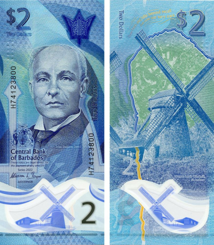 фото Барбадос 2 доллара 2022 Полимер UNC (PW80)