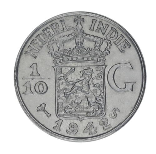 фото Нидерландская Индия 1/10 гульдена 1942 F-VF (Ag 720, 1,25 грамм)