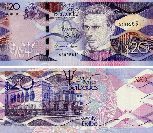 фото Барбадос 20 долларов 2018 UNC (P76с)