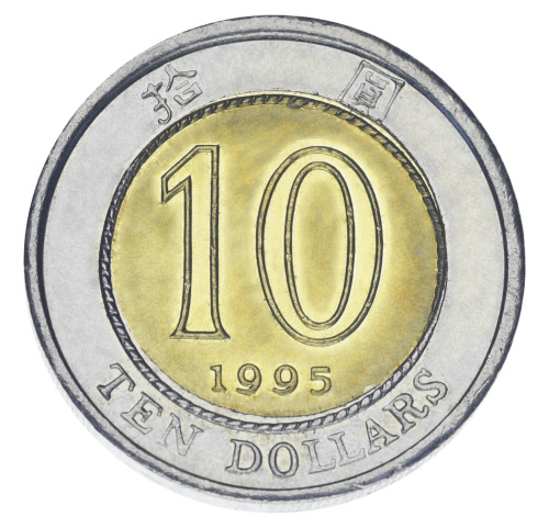 фото Гонконг 10 долларов 1995 Биметалл F-VF Цветок