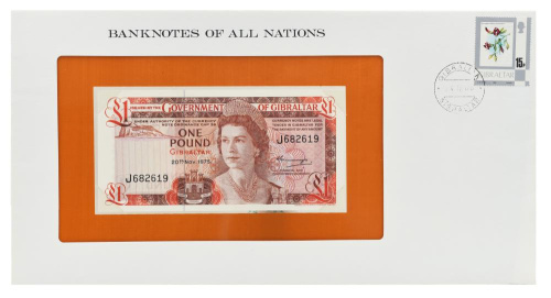фото Гибралтар 1 фунт 1975 UNC (P20a) в конверте
