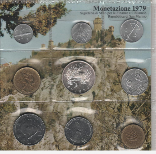 фото Сан-Марино набор из 9 монет 1979 UNC 1, 2, 5, 10, 20, 50, 100, 200, 500 лир (серебро)