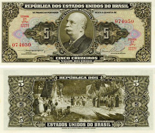 фото Бразилия 5 крузейро 1953-1959 UNC (P158b)