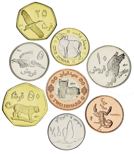 фото Палестина набор из 8 монет 2010 UNC 1, 2,5, 5, 10, 25, 50 филс, 1, 2 динара