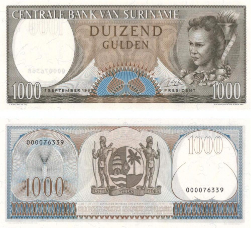 фото Суринам 1000 гульденов 1963 UNC (P124)
