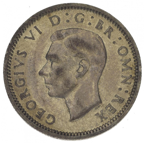 фото Великобритания 6 пенсов 1944 Серебро F-VF (Ag 500, 2,83 грамма)